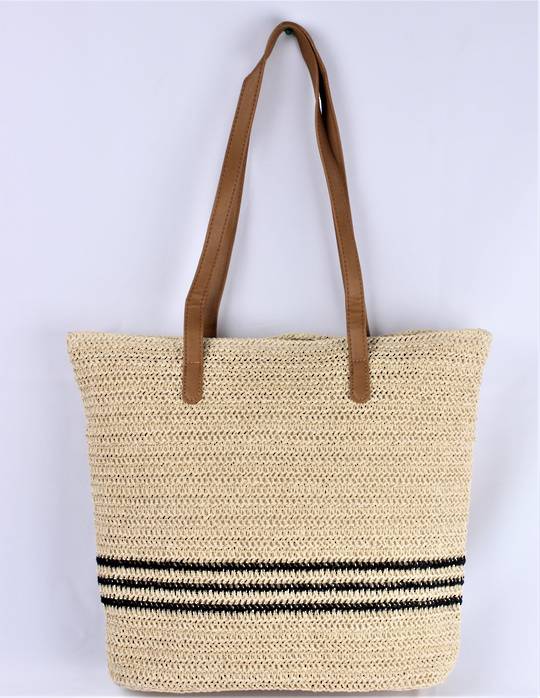 Woven striped tote bag 40cm wide x 35cm deep ,fully lined, zip closure black and natural STYLE :AL/6004